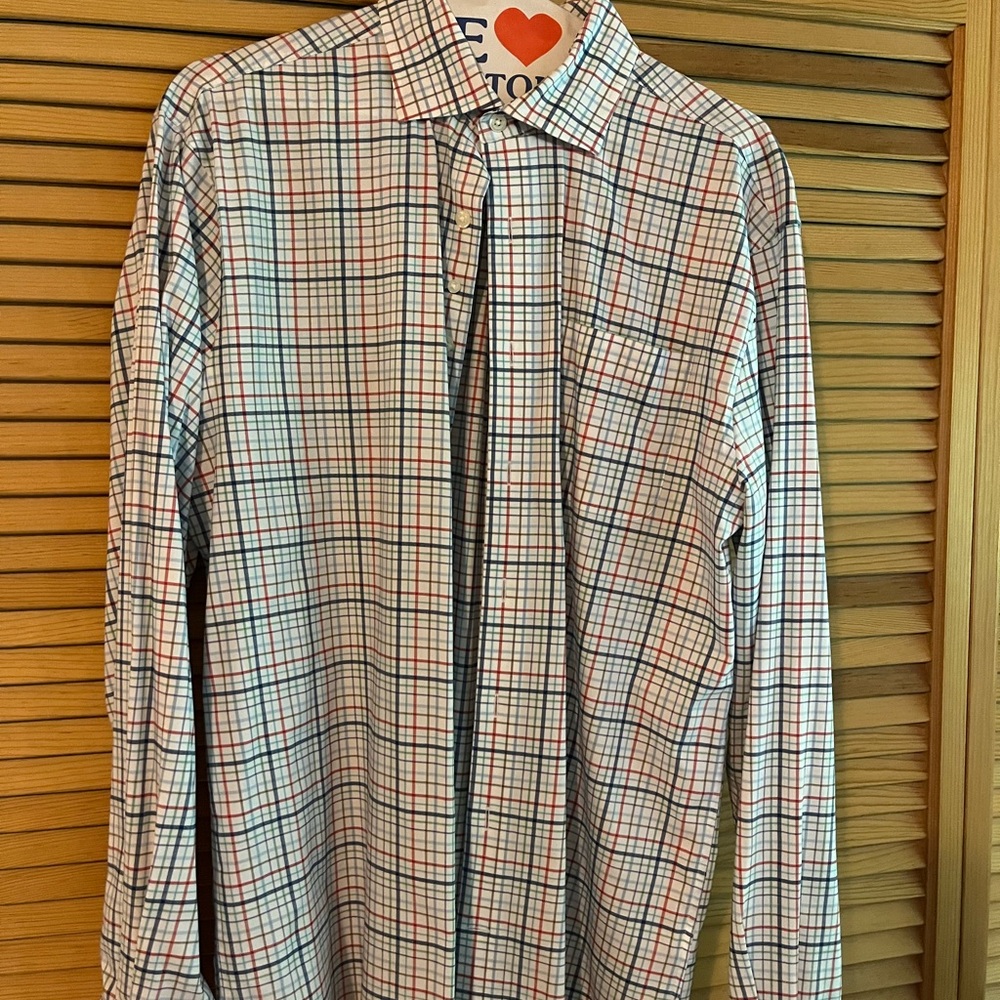 johnnie-O Men's Red and Blue Plaid Shirt